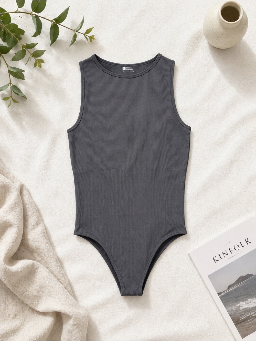OQQ Ribbed Tank Bodysuit - Gray